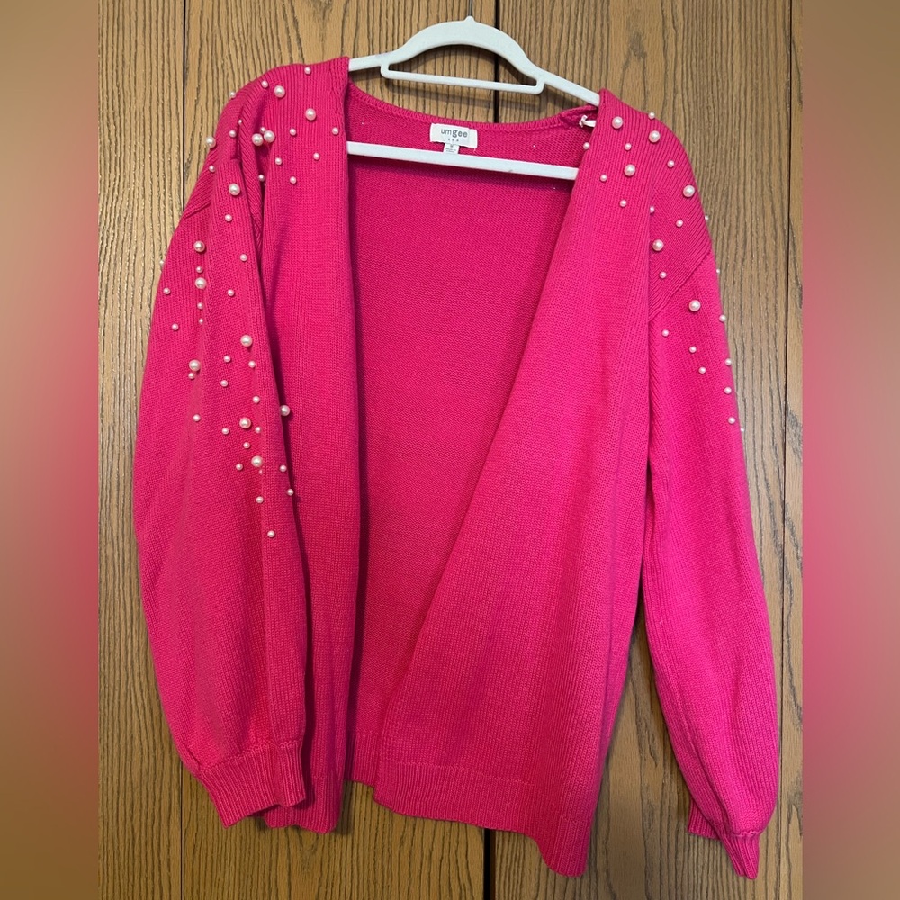 Umgee Pink Pearl-Embellished Open Cardigan Sweater